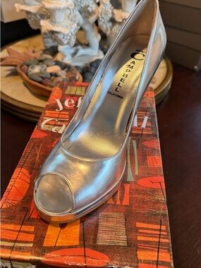 Jeffrey Campbell Silver Peep-Toe Platform Heel